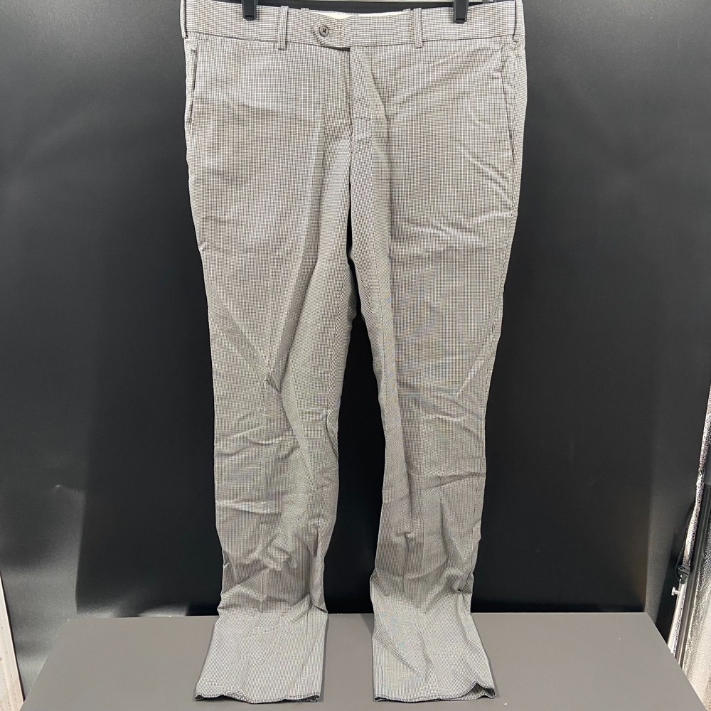 NWOT COPPLEY Men's 36x36 Unhemmed White Black Houndstooth Dress Pants 100% Wool‎